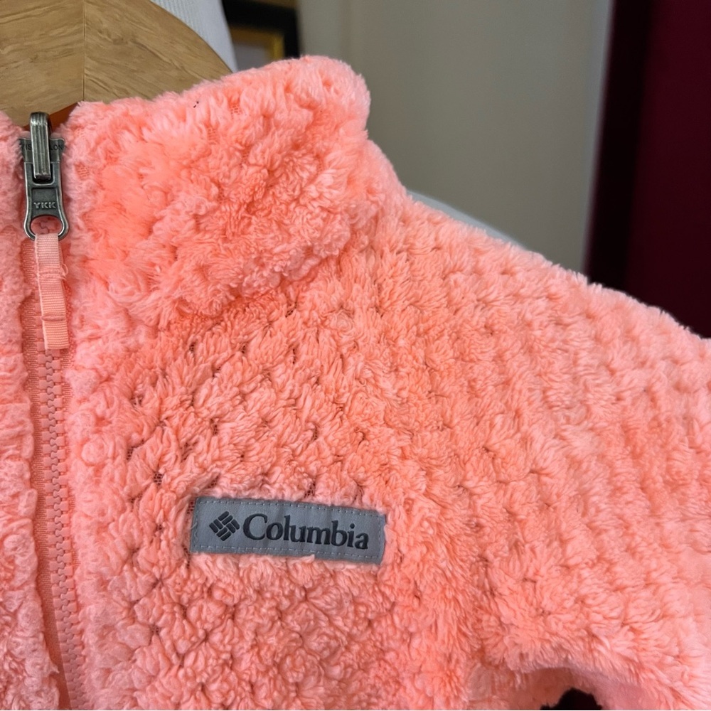 Columbia: Geometric Print Zip Up Soft Fleece Zip Jacket Neon Peachy Orange XXS - Picture 2 of 9